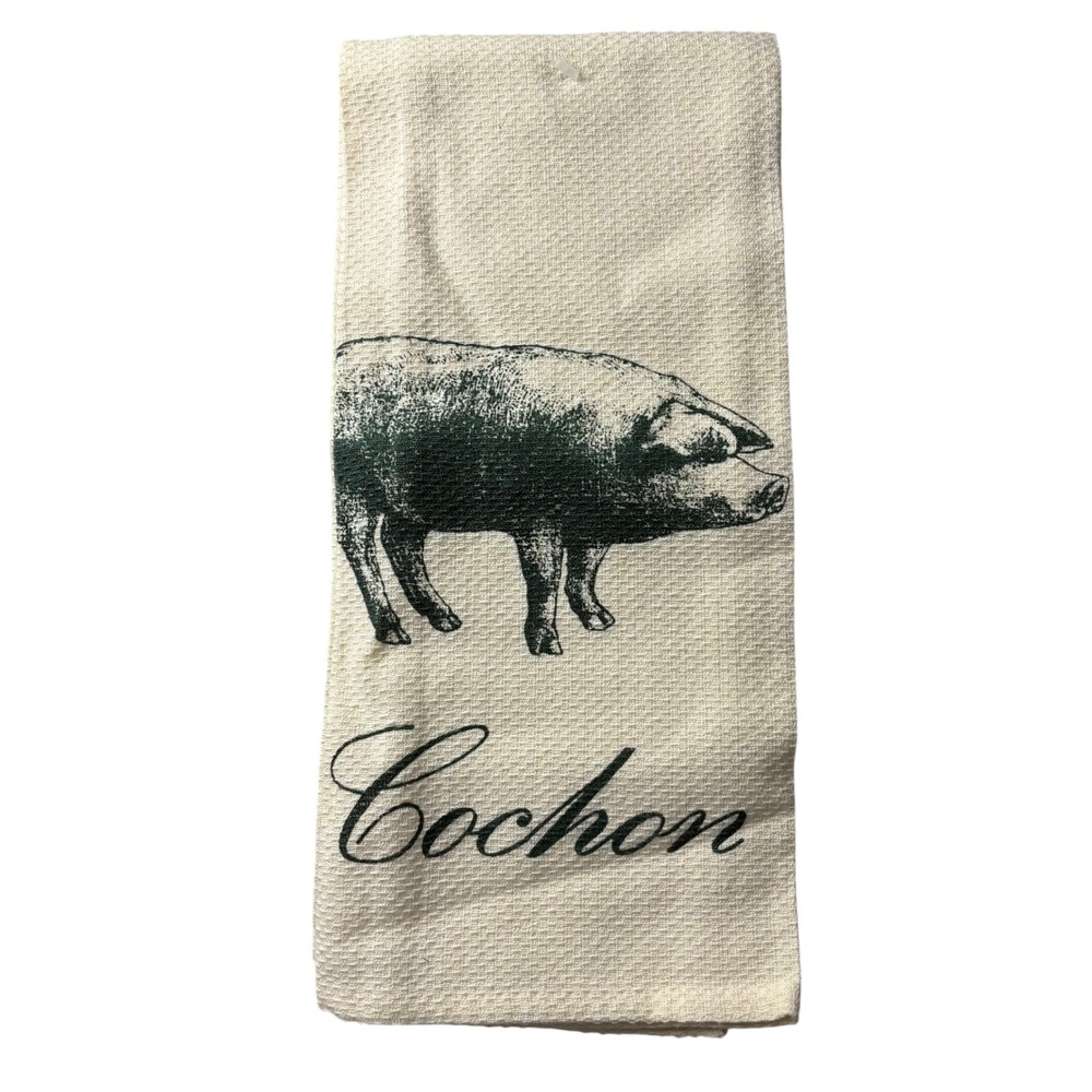 Cochon Pig Waffle Weave Kitchen Tea Towel Cream French‎ Country Farmhouse Decor